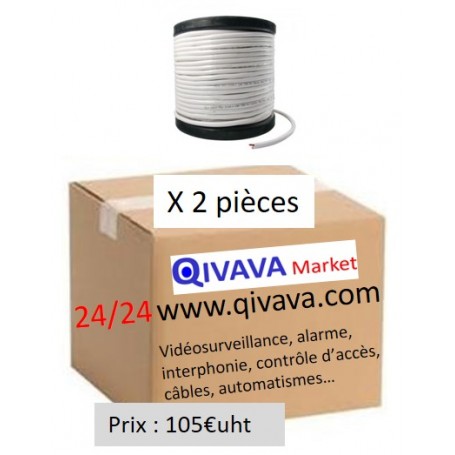 Pack 2 bobines de 300 m de Câble coaxial KX6 blanc+2x0.75